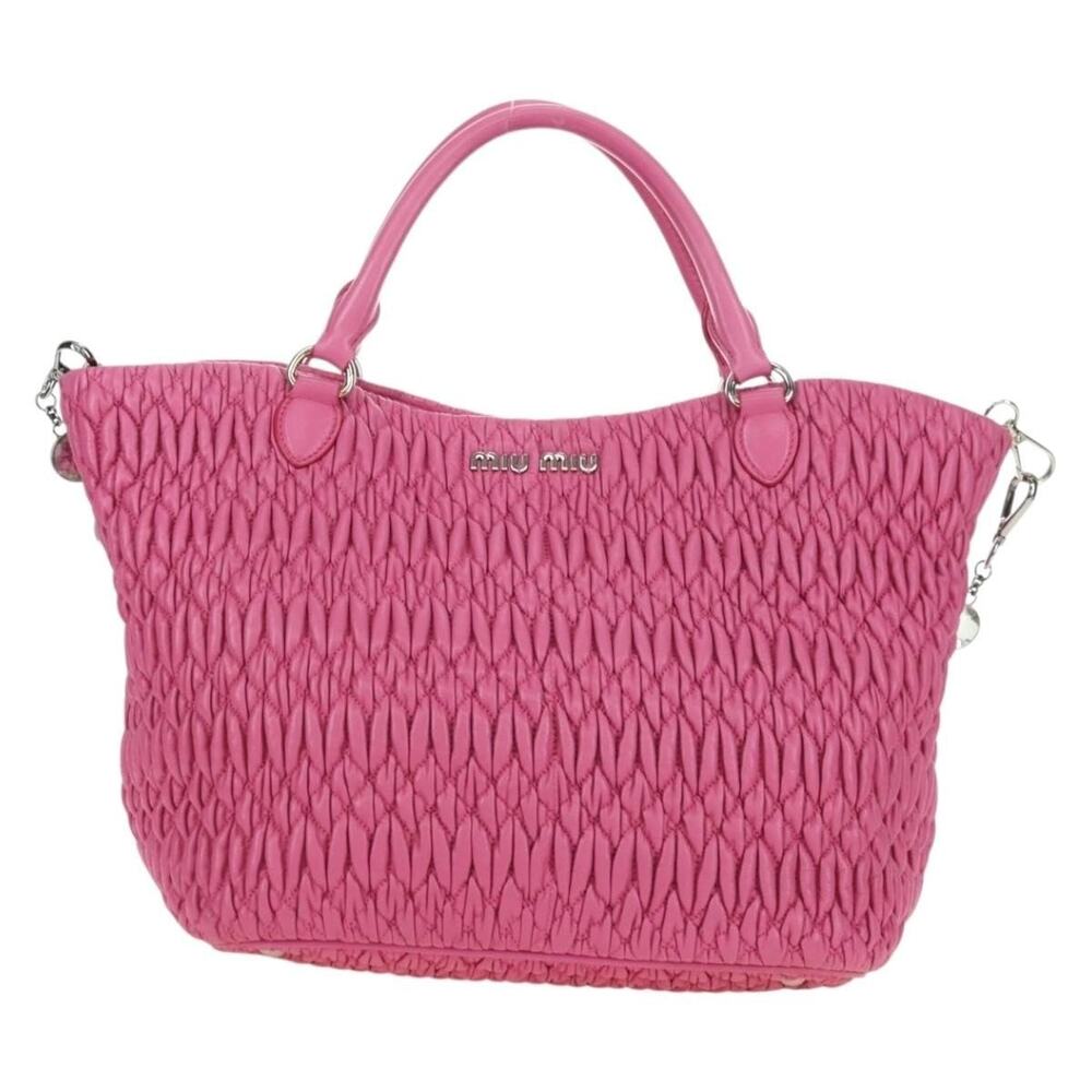 Miu Miu Matelasse Crystal Handbag Leather Pink